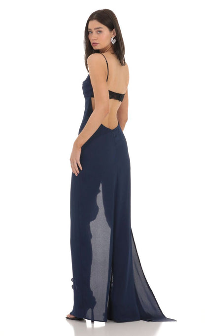 Lucy in the Sky Cowl Neck Satin Open Back Maxi Dress