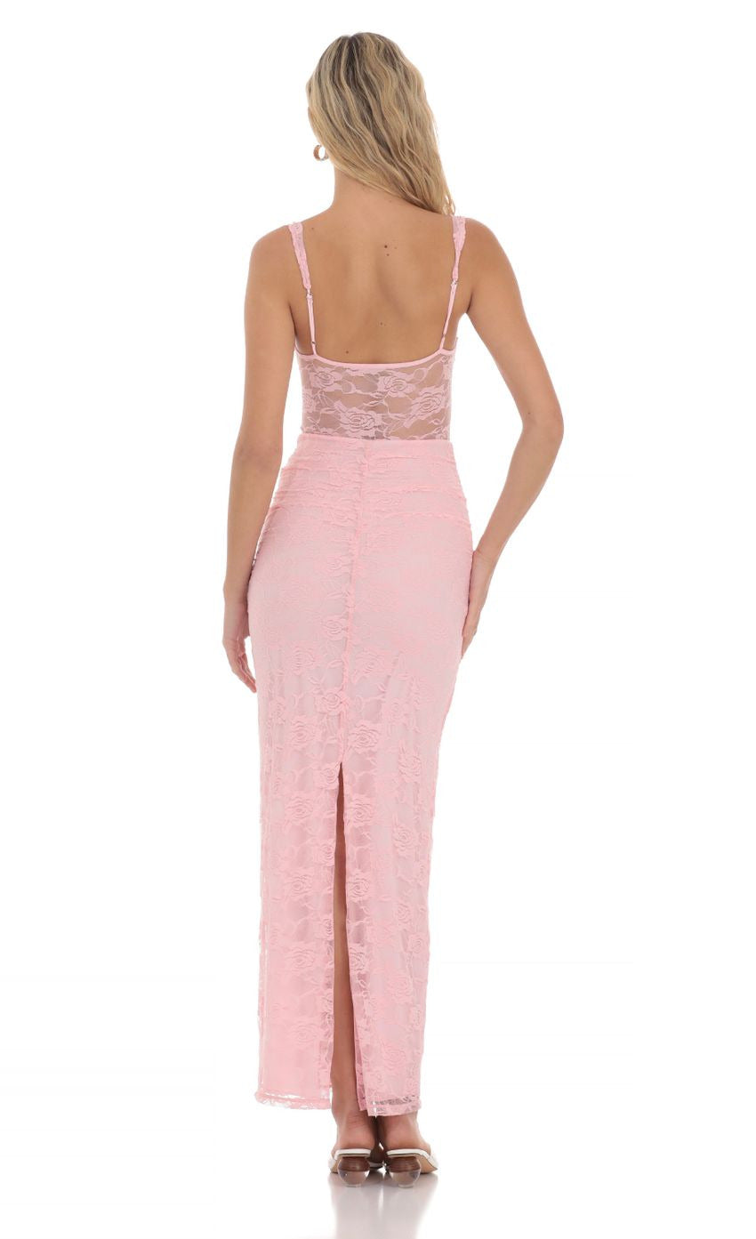 Lucy in the Sky Lace Twist Ruched Maxi Dress