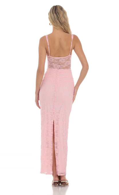 Lucy in the Sky Lace Twist Ruched Maxi Dress