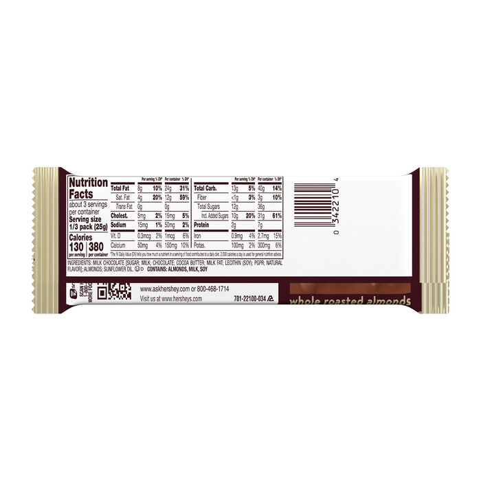 HERSHEYS Milk Chocolate Almond King Size 2.6oz Candy Bar