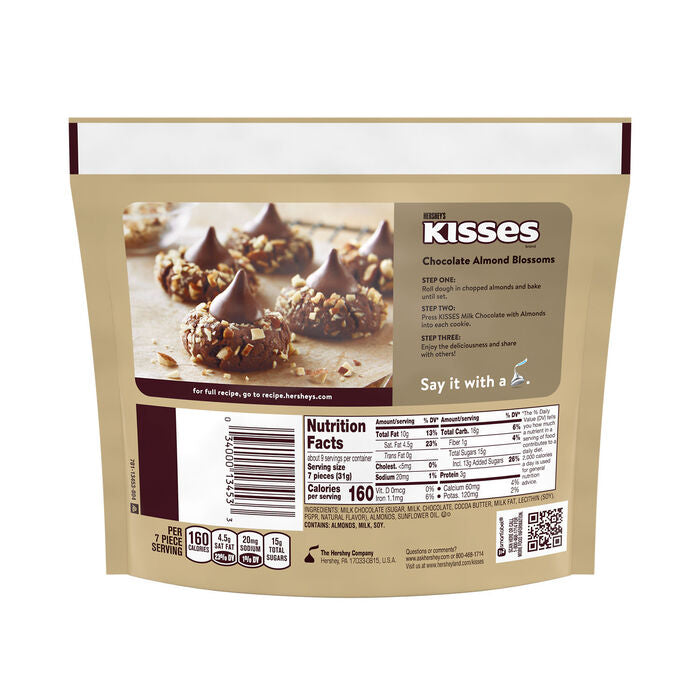 KISSES Milk Chocolates with Almonds 10oz Candy Bag