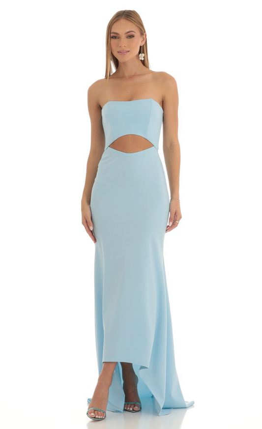 Lucy in the Sky Satin Corset High Low Crepe Maxi Dress