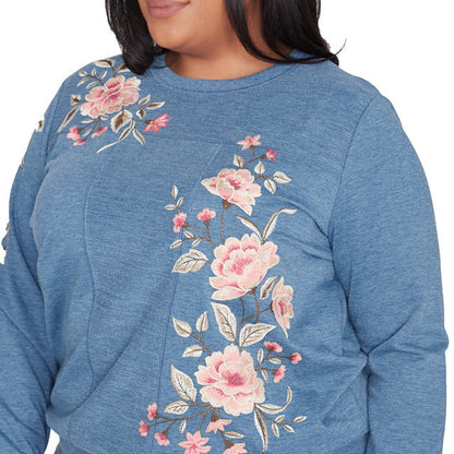 Alfred Dunner Women's Cozy Floral Embroidered Long Sleeve Top