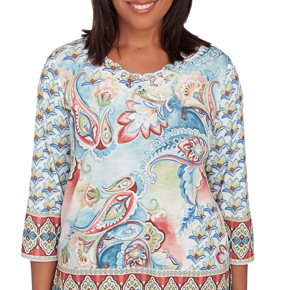 Alfred Dunner Women's Medallion Paisley Top