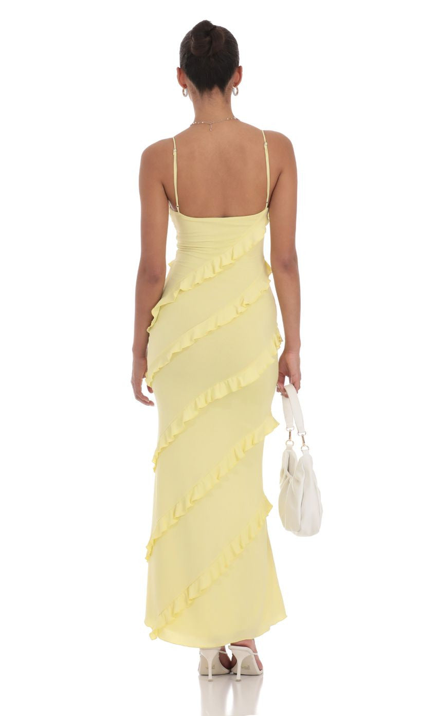 Lucy in the Sky Ruffle V-Neck Maxi Dress in Yellow