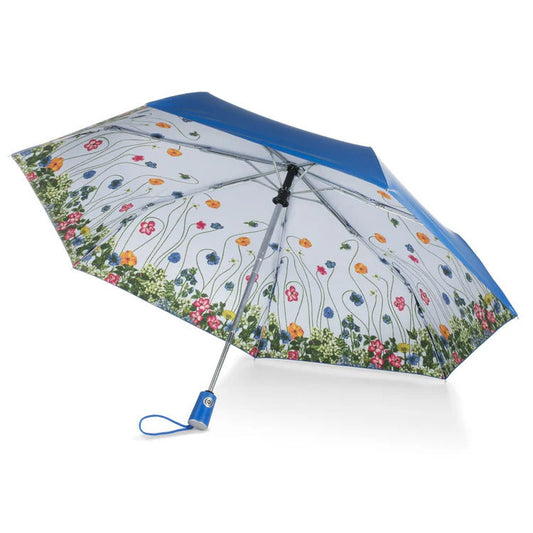 Totes Recycled Under Canopy Print Folding Umbrella with Auto Open/Close Technology