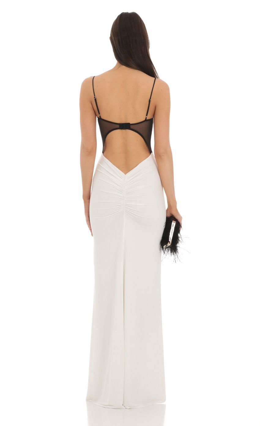 Lucy in the Sky Open Back Two-Toned Maxi Dress in White