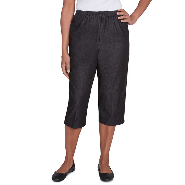 Alfred Dunner Women's Classics Denim Pull-On Capri - BLACK