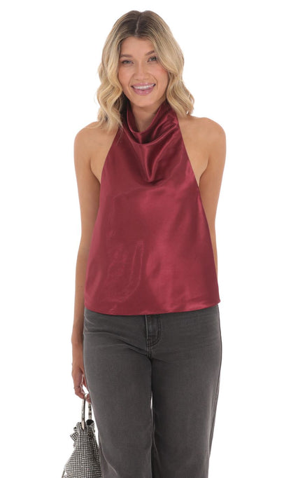 Lucy in the Sky Mock Neck Satin Top