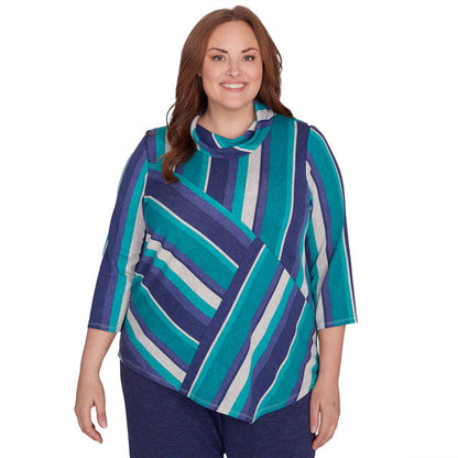 Alfred Dunner Women's Spliced Stripe Cowl Neck Top