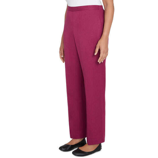 Alfred Dunner Women's Soft Microfiber Side Seam Pocket Short Length Pant - WINE