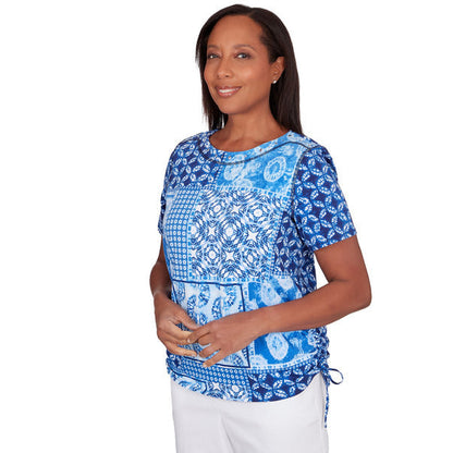 Alfred Dunner Women's Patchwork Ikat T-Shirt With Side Ruching