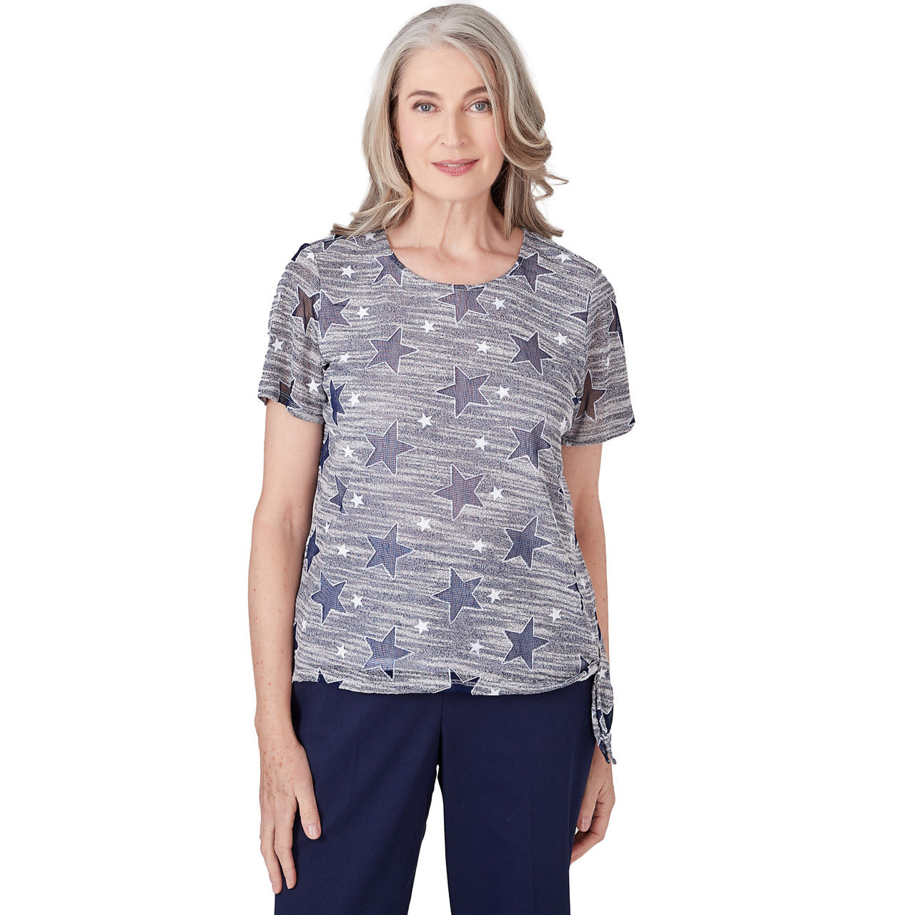 Alfred Dunner Women's Lined Space Dye Stars Tee With Side Tie