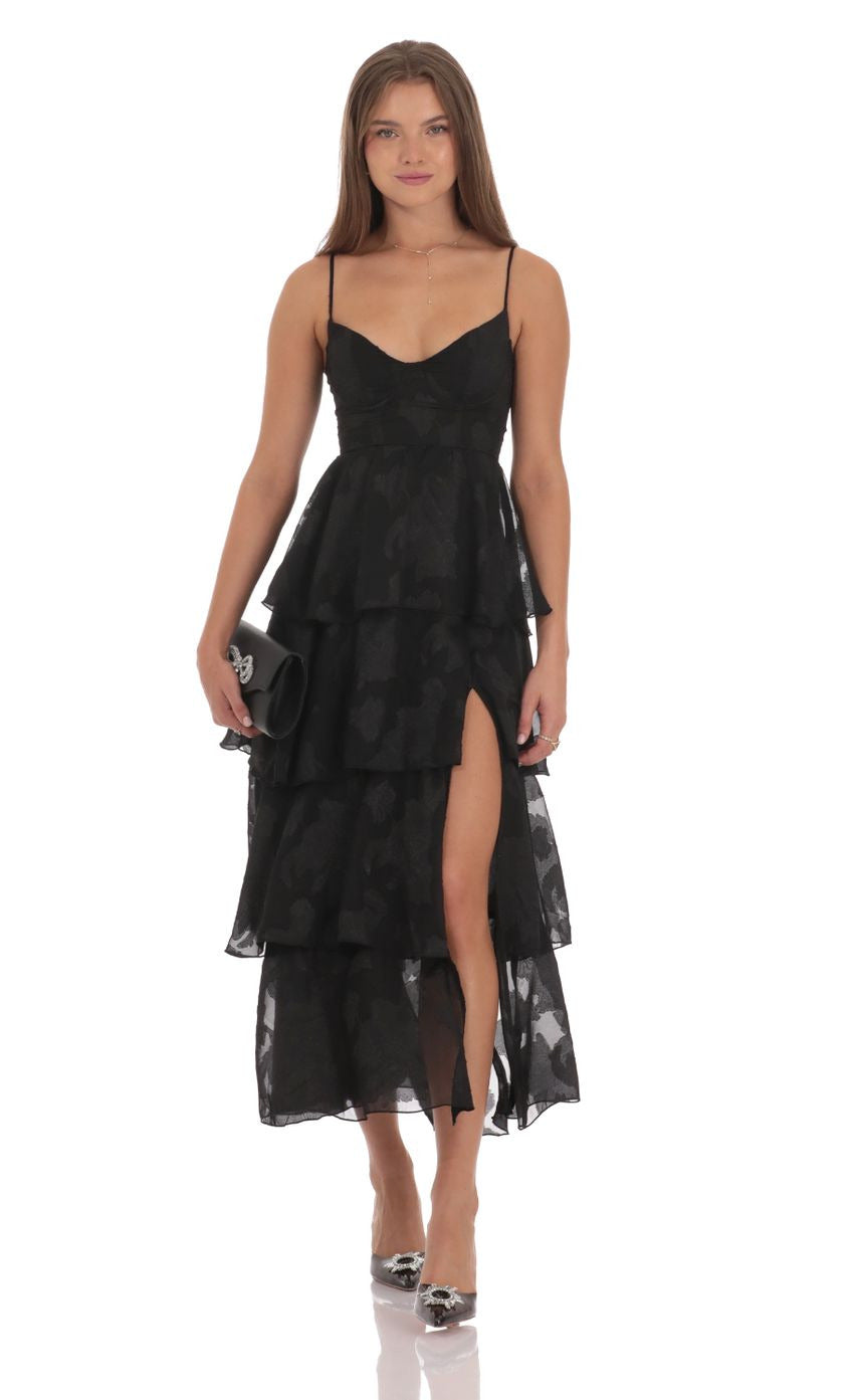 Lucy in the Sky Floral Ruffle A-line Maxi Dress in Black