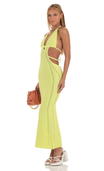 Lucy in the Sky Crochet Cut-Out Dress in Neon Yellow