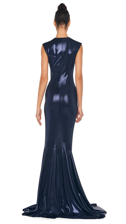 Norma Kamali Women's DEEP V NECK SHIRRED FISHTAIL GOWN