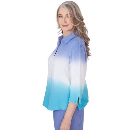 Alfred Dunner Women's Dip Dye Button Down Blouse