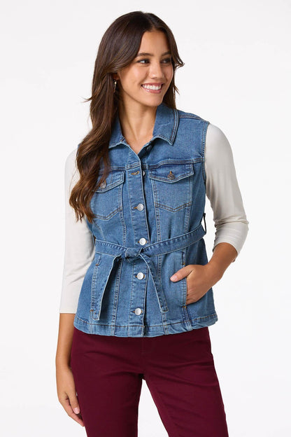 Cato Fashion Women's Belted Denim Vest