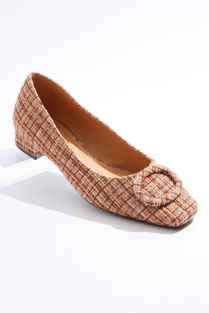 Cato Fashion Women's Tweed Square Toe Buckle Flats