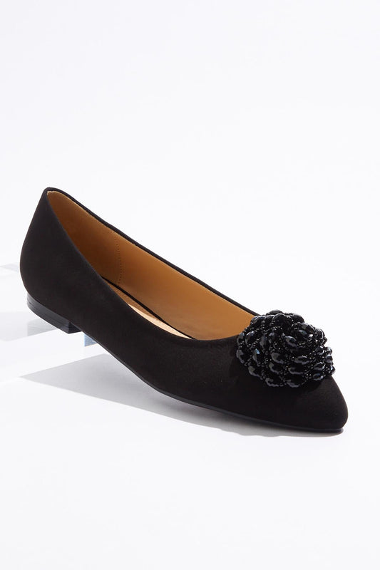 Cato Fashion Women's Bead Flower Black Flats