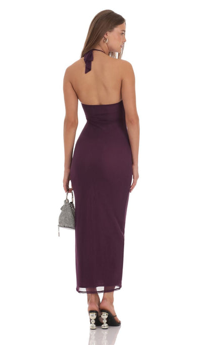 Lucy in the Sky Halter Bodycon Maxi Dress in Purple