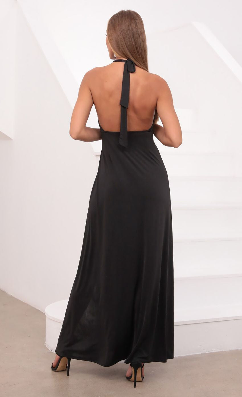 Lucy in the Sky Halter Maxi Dress in Black