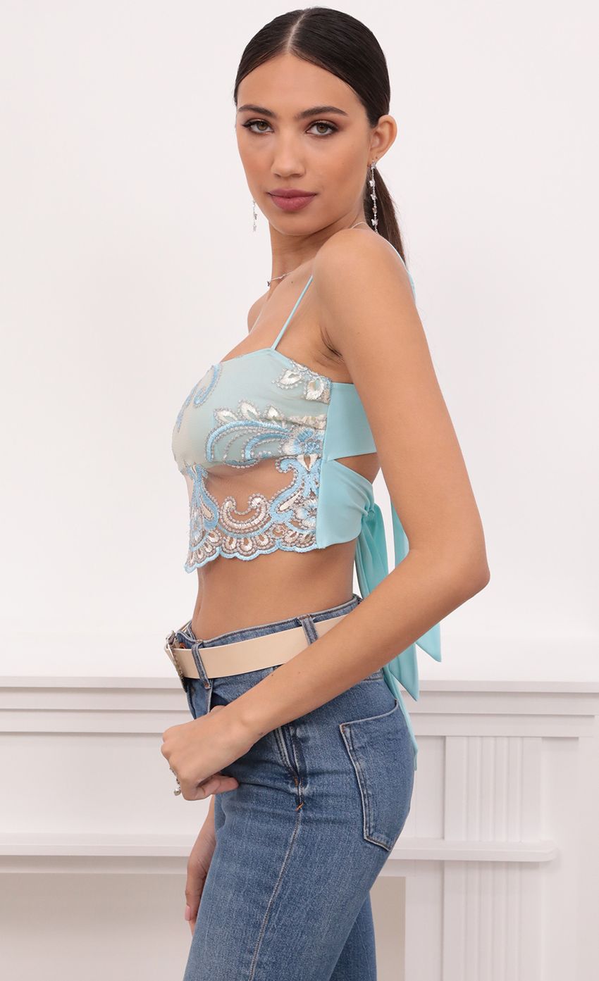 Lucy in the Sky Roma Top in Aqua and Off White Lace