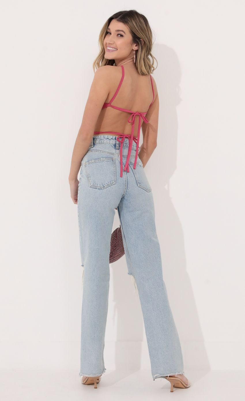 Lucy in the Sky Ruffle Crop Halter Crop Top in Pink Shimmer