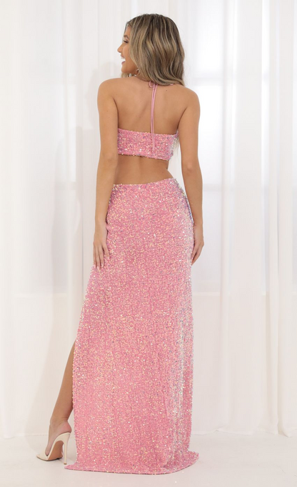 Lucy in the Sky Halter Sequin Maxi Dress