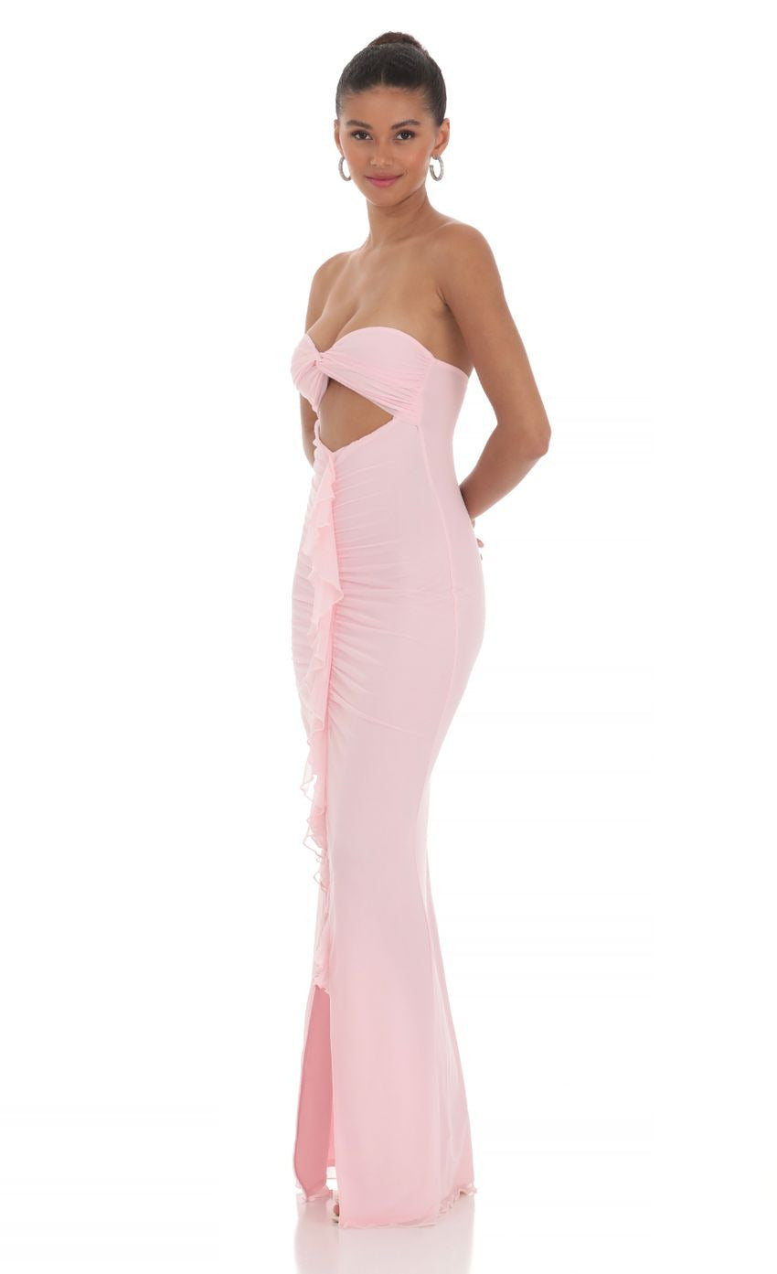 Lucy in the Sky Mesh Cutout Ruffle Maxi Dress