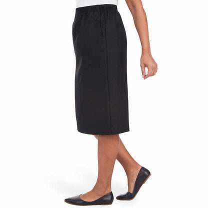 Alfred Dunner Women's Cinch Waist Midi Skirt With Slant Pockets - BLACK