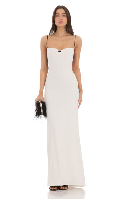 Lucy in the Sky Open Back Two-Toned Maxi Dress in White