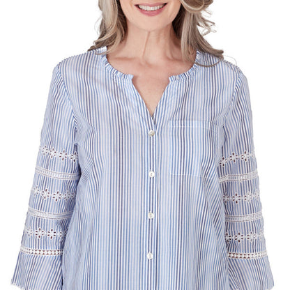 Alfred Dunner Women's Pinstripe Embroidered Button Down Top