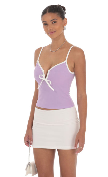 Lucy in the Sky Outline Front Tie Top in Lilac