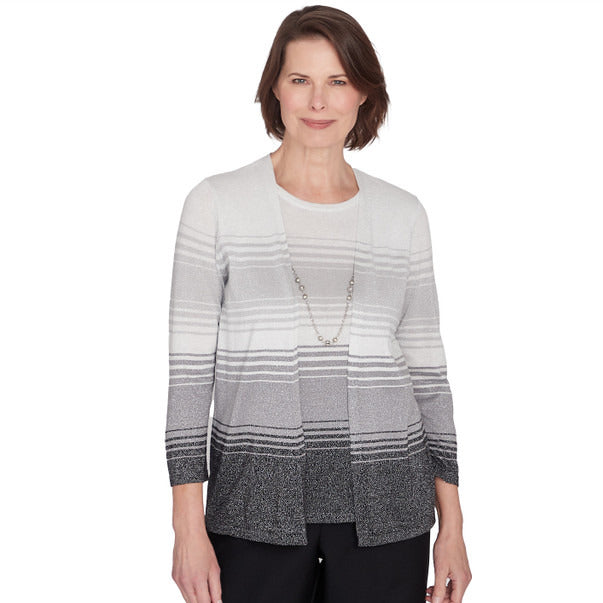 Alfred Dunner Women's Ombre Two In One Striped Sweater with Necklace