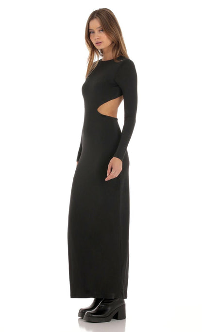 Lucy in the Sky Cutout Open Back Dress in Black