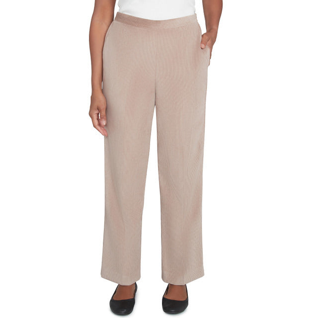 Alfred Dunner Women's Corduroy Elastic Waist Short Length Pleated Pant - FAWN