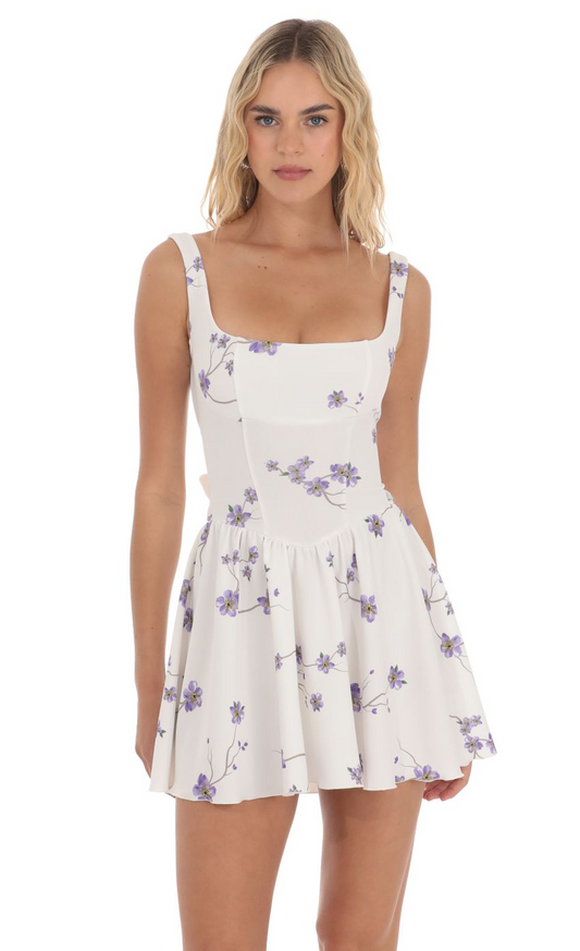 Lucy in the Sky Floral Open Back Flare Dress in White