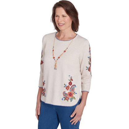 Alfred Dunner Women's Paisley Floral Sweater with Necklace