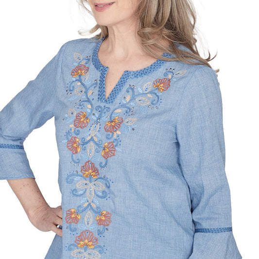 Alfred Dunner Women's Center Embroidered Top