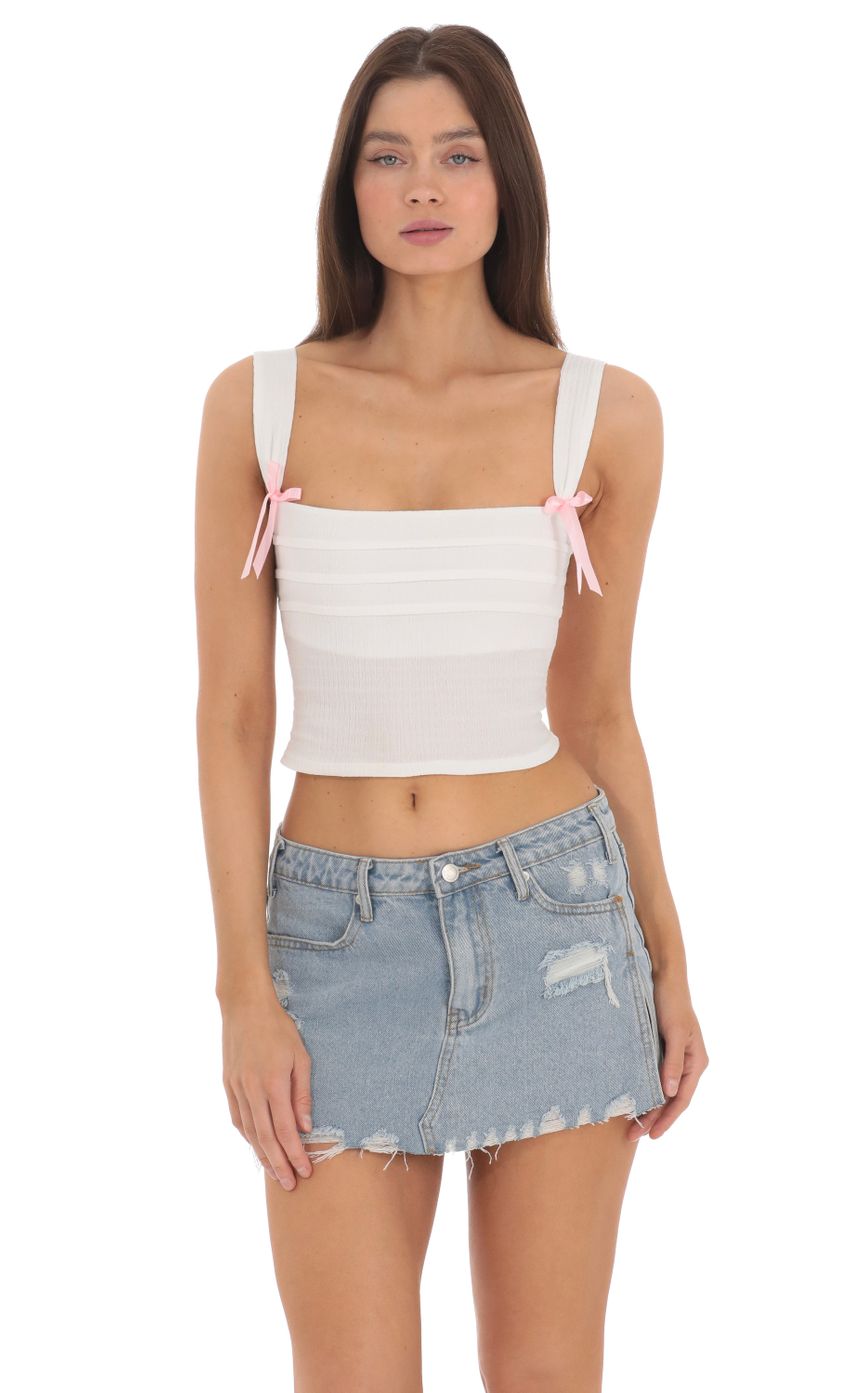 Lucy in the Sky Double Pink Bows Top in White