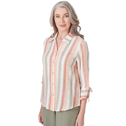 Alfred Dunner Women's Striped Textured Button Down Top