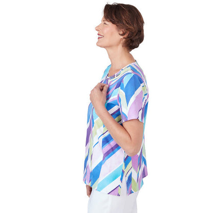 Alfred Dunner Women's Double Strap Broken Chevron Tee