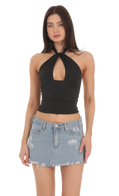 Lucy in the Sky Cross Neck Halter Top