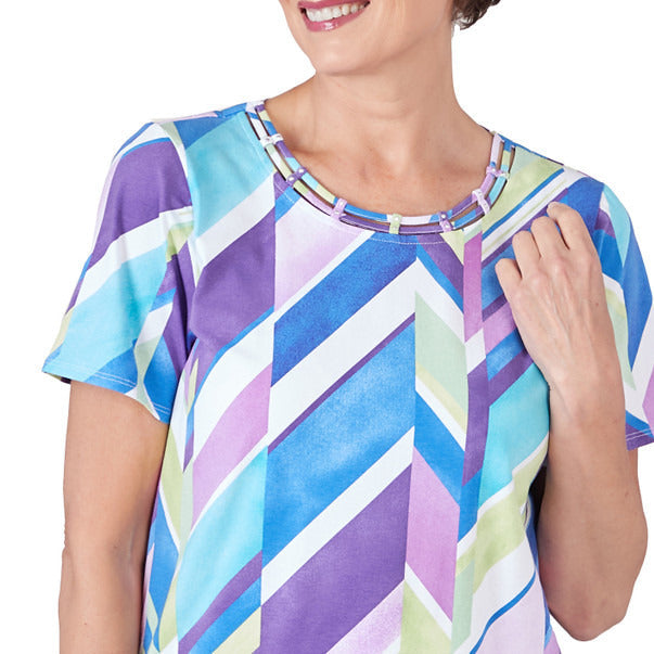 Alfred Dunner Women's Double Strap Broken Chevron Tee