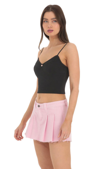 Lucy in the Sky Ribbed Crop Top in Black