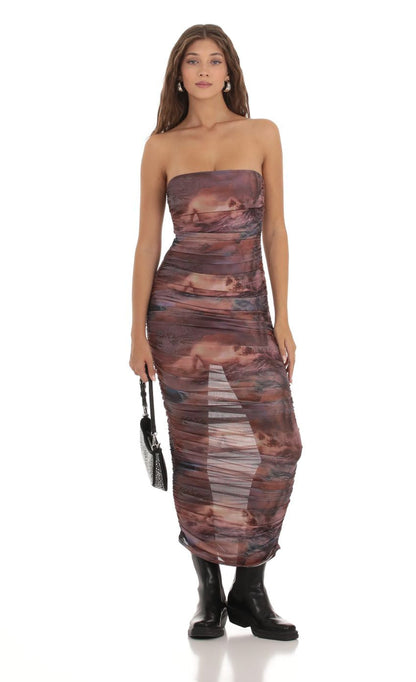 Lucy in the Sky Mesh Print Dress in Purple Blush