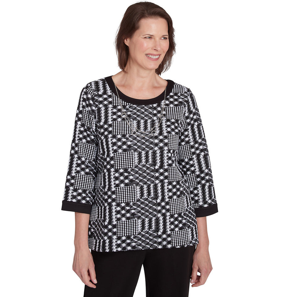 Alfred Dunner Women's Houndstooth Textured Top