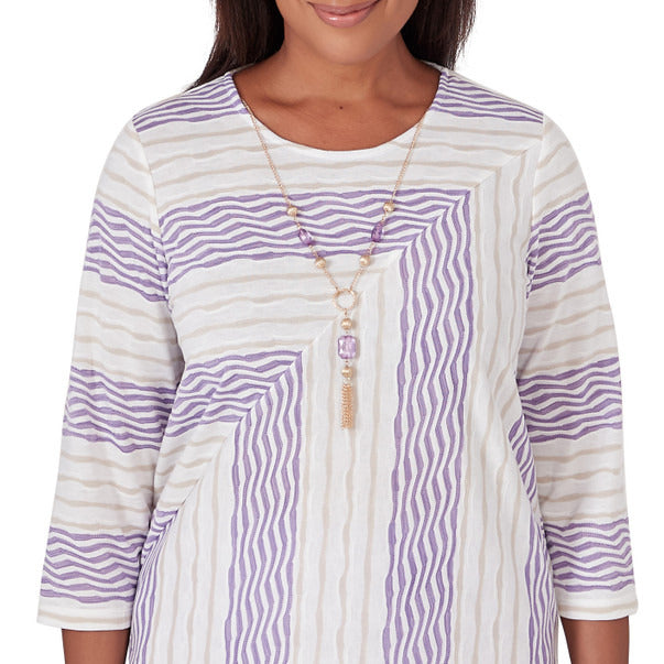 Alfred Dunner Women's Spliced Stripe Texture Top