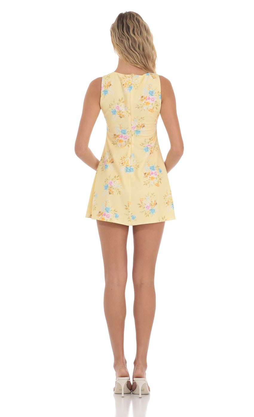 Lucy in the Sky Floral High Neck Dress in Yellow